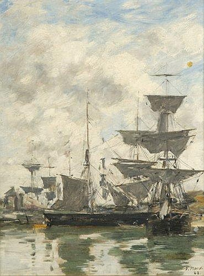 Voiliers dans le port by Eugène Boudin