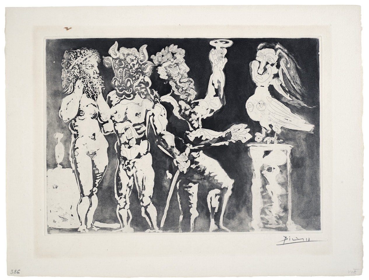 Personnages masqués et femme oiseau, from La Suite Vollard by Pablo Picasso