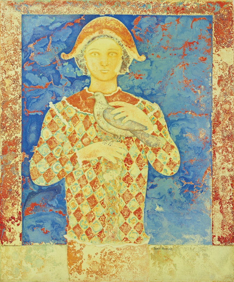 Untitled (Harlequin with Bird) by Sakti Burman