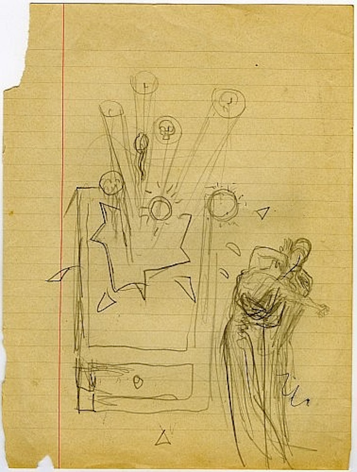 Étude de couple dansant devant un meuble farce et attrape by Salvador Dali
