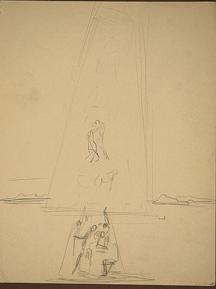 Étude d'image double autour de couple aux têtes pleines de nuages; étude pour un monument by Salvador Dali