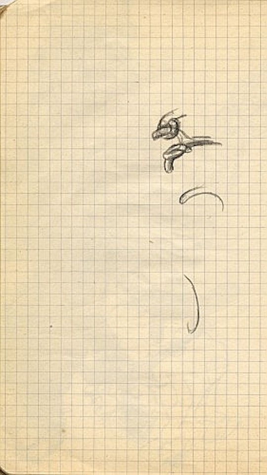 Dessin de mode, étude de béquille, de décor, de mode, décor de ballet avec personnages et visage, étude de phallus, de décor, de doigts crochus by Salvador Dali