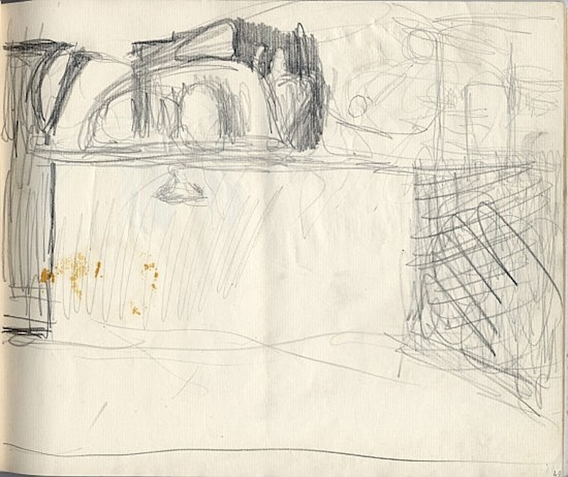 Étude inspirée du paysage du Ponte Vecchio avec image double de visage de profil d'homme et d'un compotier, de personnages by Salvador Dali