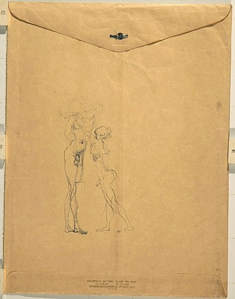 Étude d'homme et de jeune garçon tendant les bras, texte, scène érotique, décor du ballet Roméo et Juliette by Salvador Dali