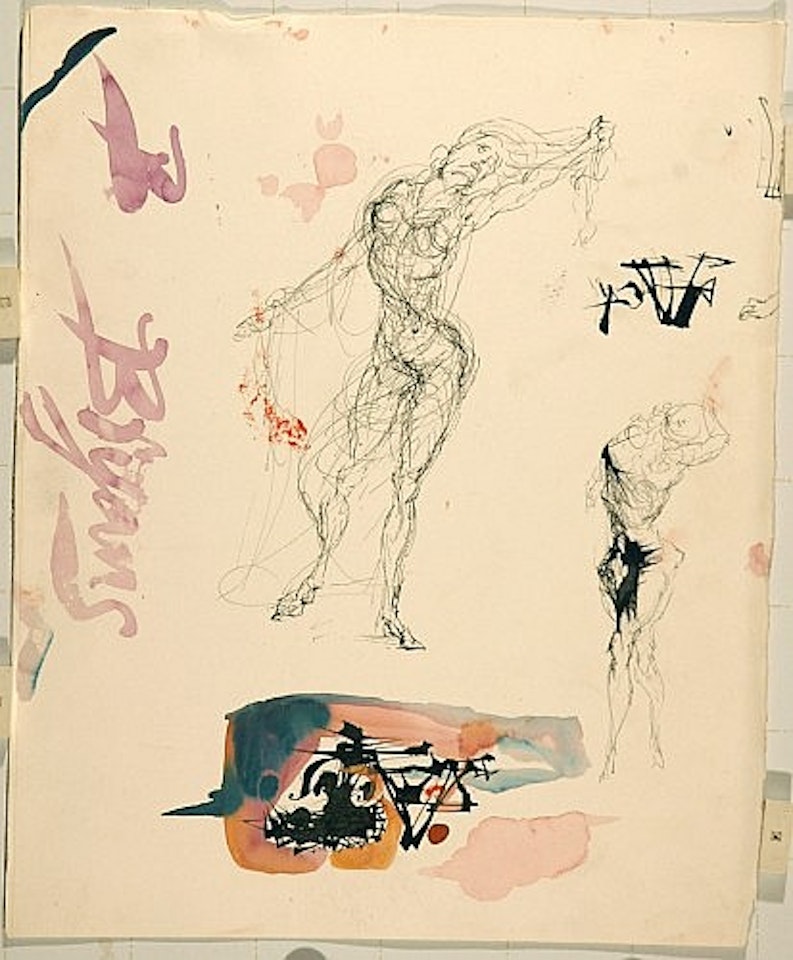 Étude de femme pour le tableau 'trilogie du désert, Oasis, apparition d'un couple dans le désert'; étude calligraphique pour le parfum 'desert flower', 'Bryans' et 'Actus' by Salvador Dali