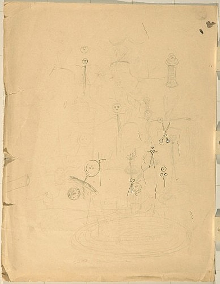 Projet de bande dessinée avec libellule, bouton ciseaux et fermeture-éclair by Salvador Dali