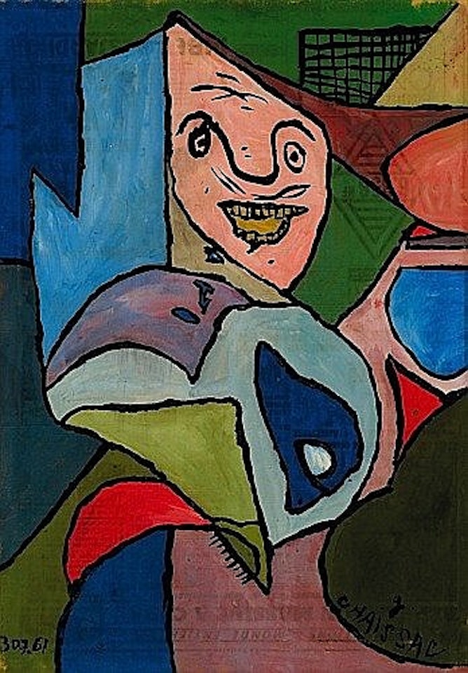 Visage rose, bouche ouverte sur formes imbriquées by Gaston Chaissac