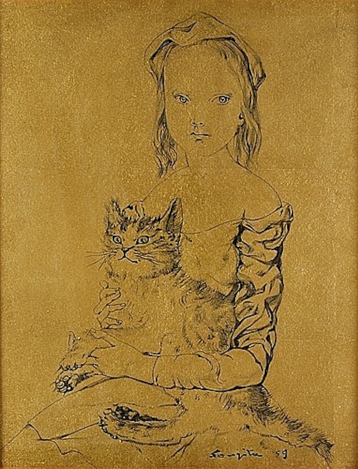 Jeune fille au chat by Leonard Tsuguharu Foujita