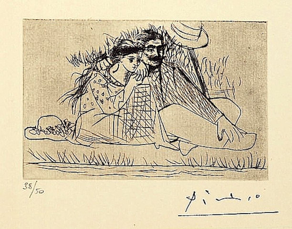 AU BORD DE LA RIVIERE. LE COUPLE DANS L'HERBE by Pablo Picasso