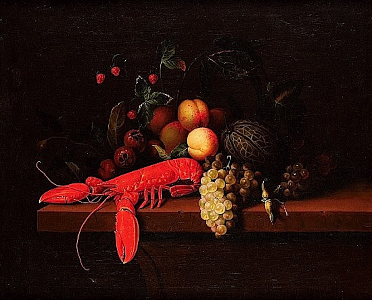 Nature morte au homard et fruits sur un entablement by Cornelis de Heem