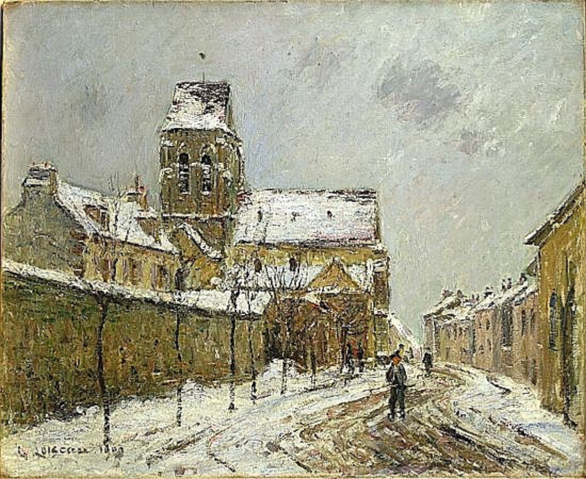 L'EGLISE DE SAINT OUEN L'AUMONE SOUS LA NEIGE by Gustave Loiseau