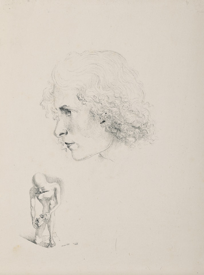 Portrait de Gala et Étude préparatoire pour "Gala et l'Angélus de Millet précédant l'arrivée imminente des anamorphoses coniques" by Salvador Dali