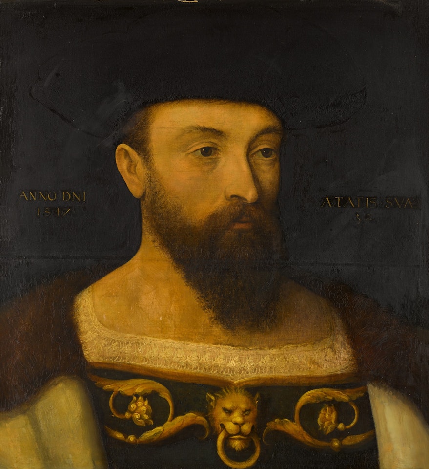 Portrait of a gentleman, bust-length, wearing a green breastplate with gilt festoons by English School