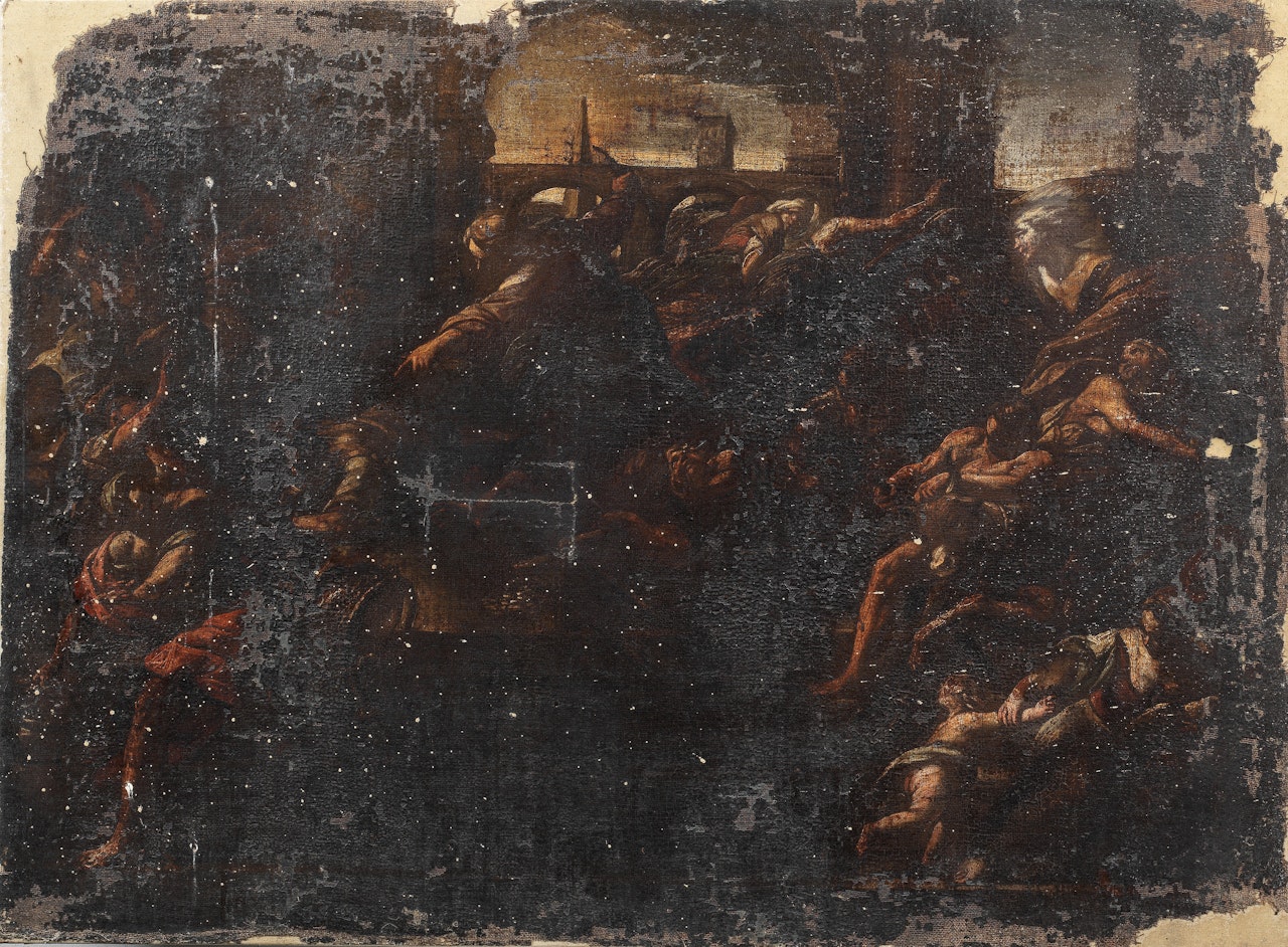 Christ driving the Moneylenders from the Temple unframed by Circle of Luca Giordano