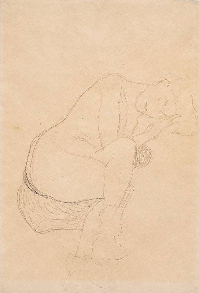 Studie für 'Danaë', mit überschlagenen Beinen sitzender Akt nach rechts by Gustav Klimt