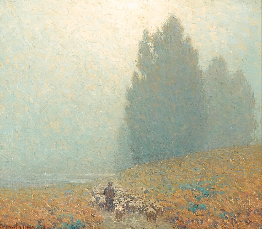 Shepherd on a path by Granville Redmond