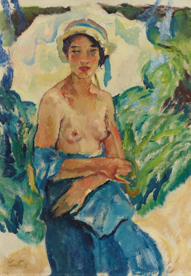 Halbakt in blauem Kleid (Semi Nude in Blue Dress) by Leo Putz