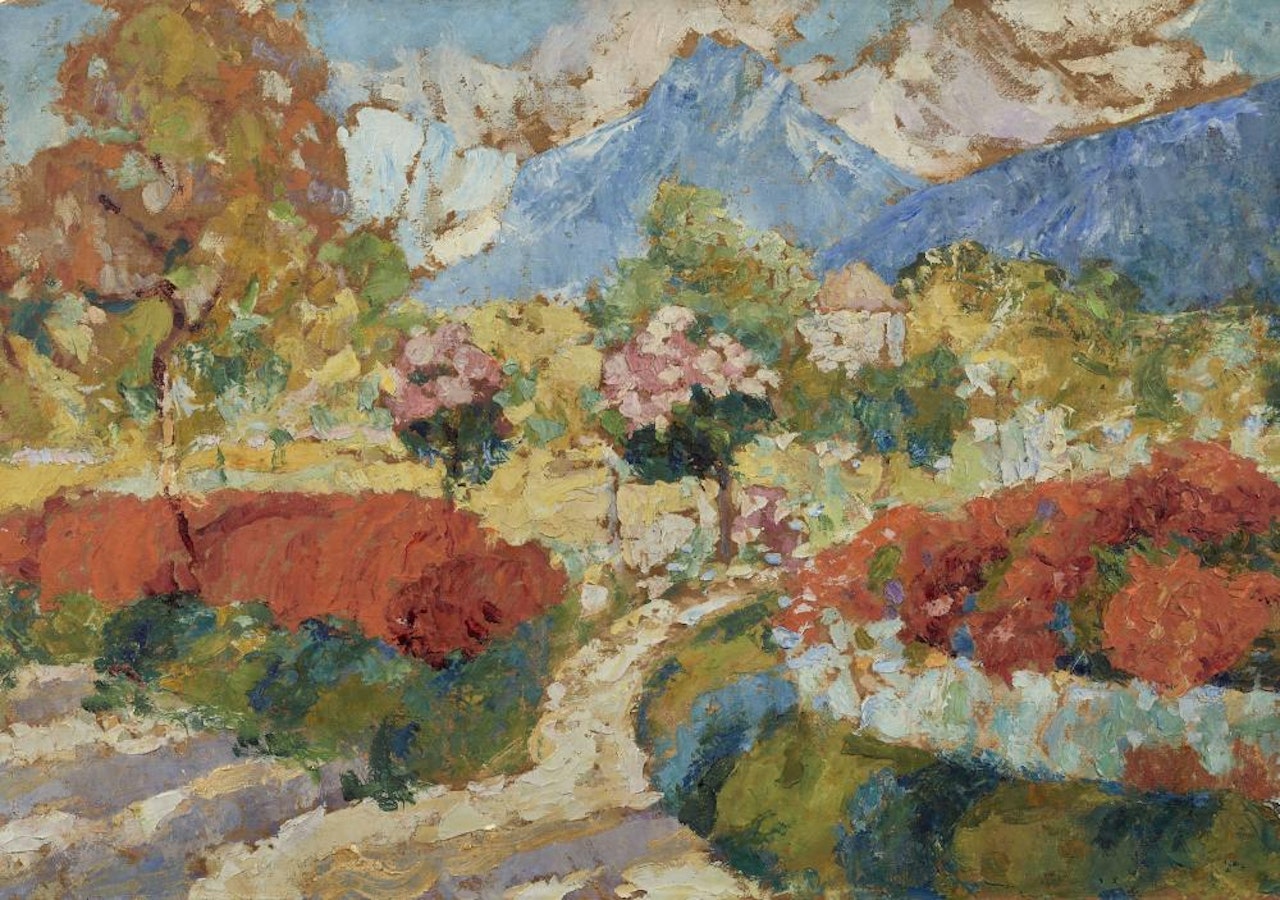 Pigeonnier dans un massif de fleurs by Victor Charreton