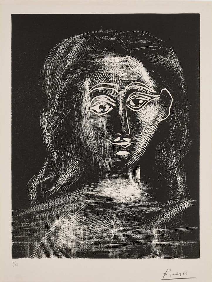 Jacqueline aux cheveux flous, en buste (B. 1091; Ba. 1295; Picasso Project L-144) by Pablo Picasso