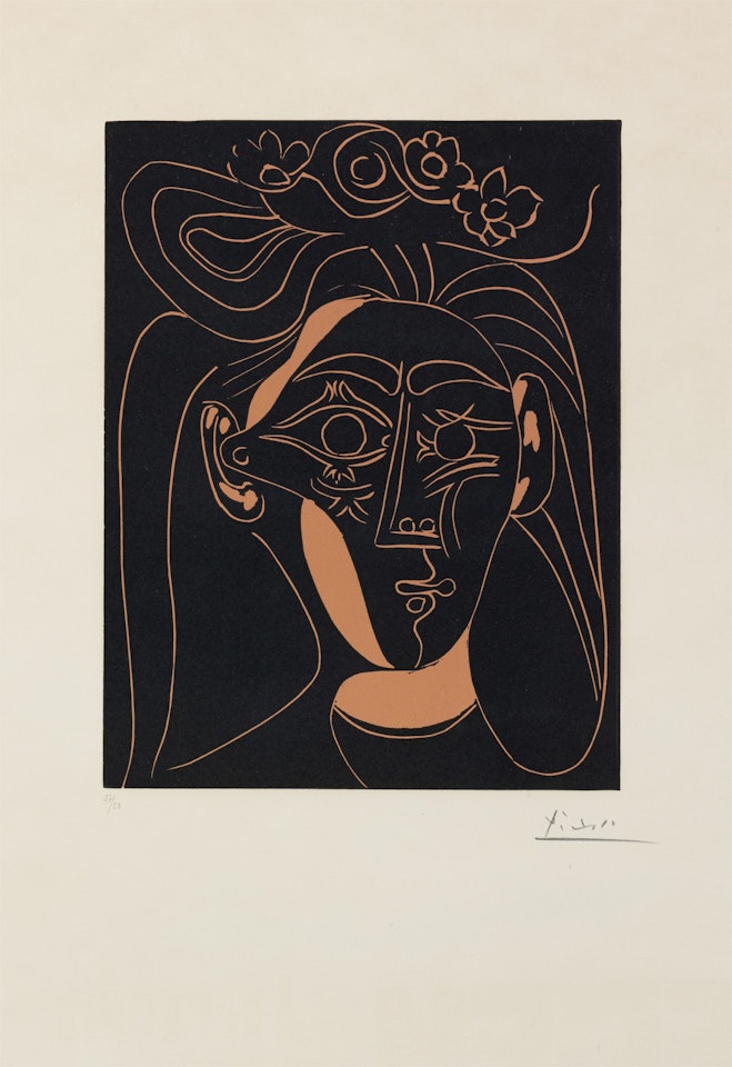 Jacqueline au chapeau a fleurs I (B. 1076; Ba. 1304; PP. L-124) by Pablo Picasso