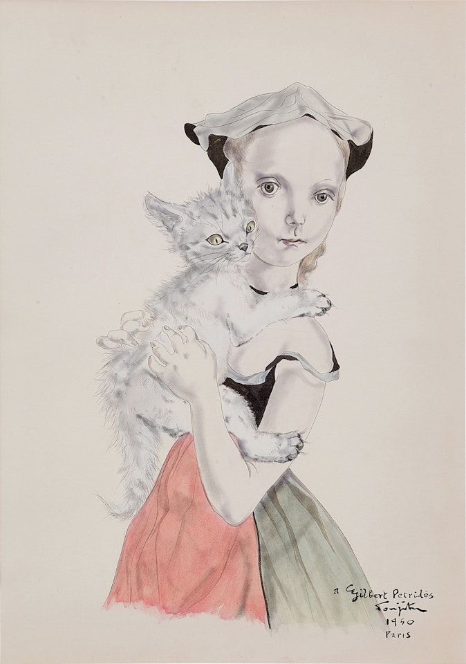 Petite fille au chat  by Leonard Tsuguharu Foujita