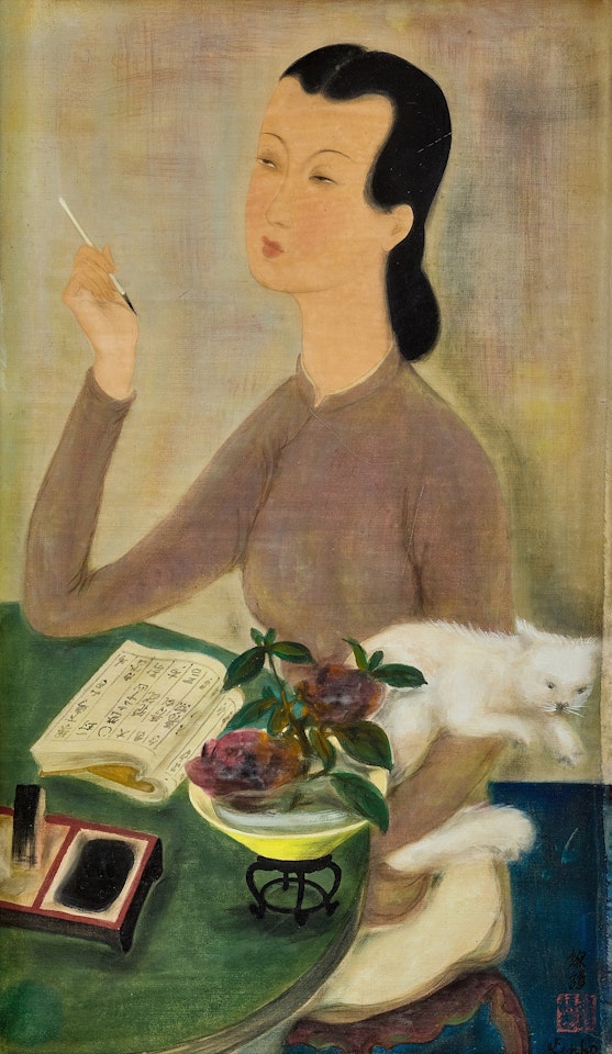 Jeune fille au chat blanc by Le Pho
