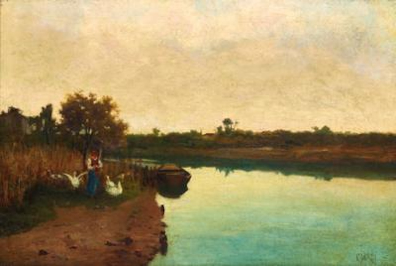Venice, a Girl with Geese on the Banks of the Sile River by Guglielmo Ciardi