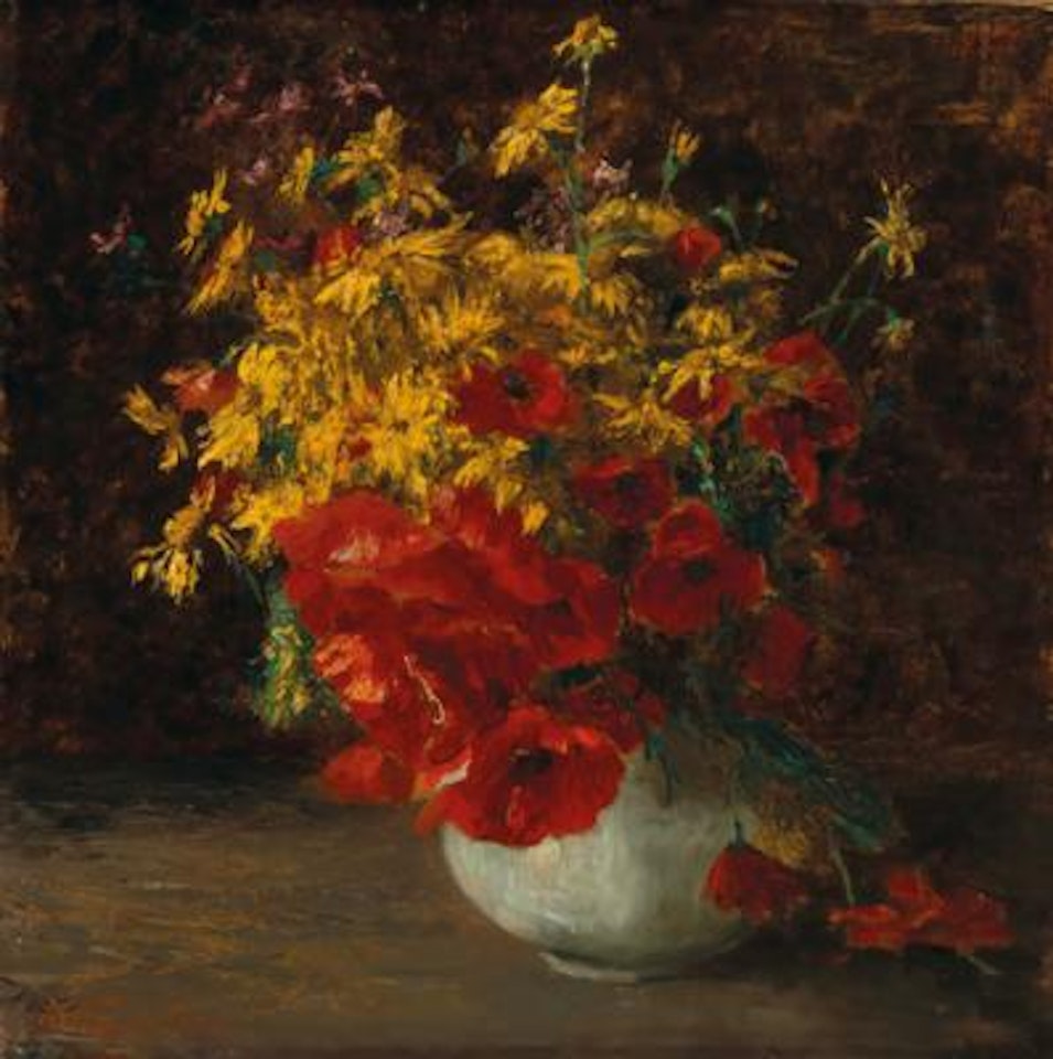 Bouquet of Forest Flowers, Poppies and Yellow Daisies in a vase by Olga Wisinger-Florian