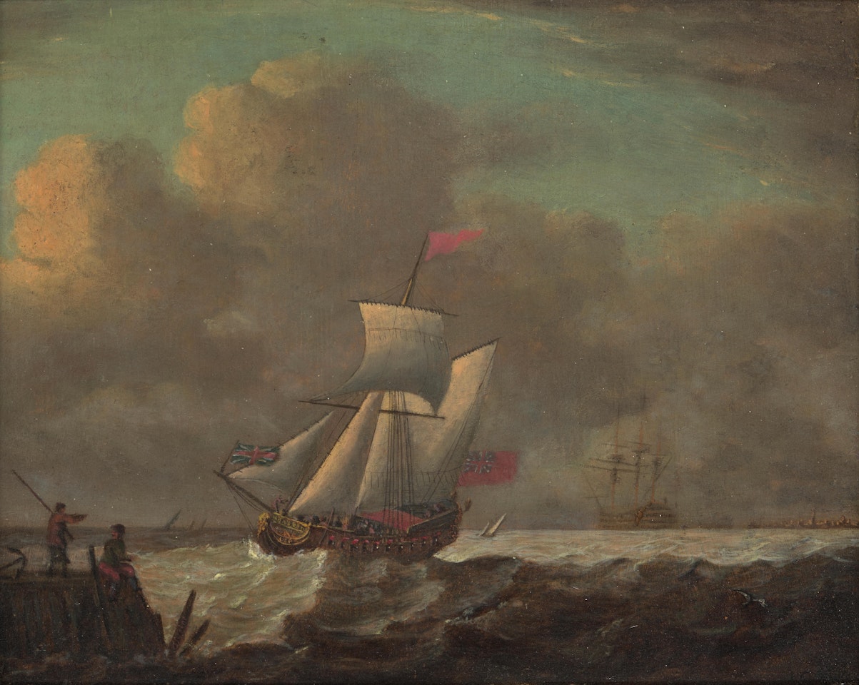 An English frigate coming into harbour by Francis Swaine