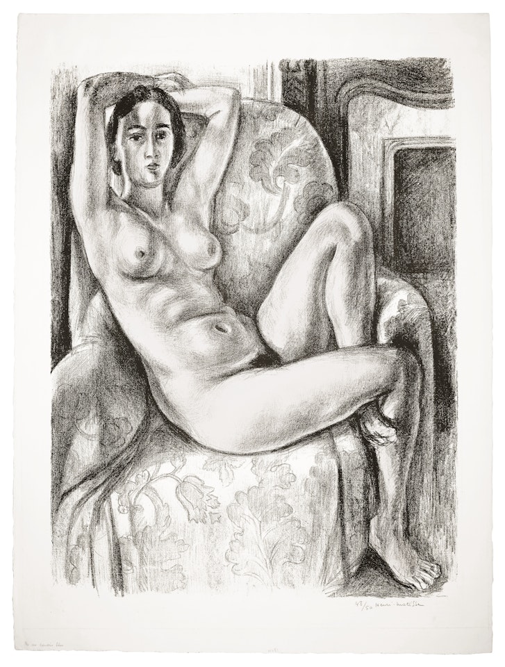 Nu au coussin bleu à côté d'une cheminée by Henri Matisse