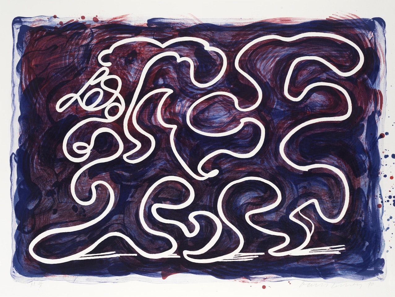 White Lines Dancing in Printing Ink by David Hockney