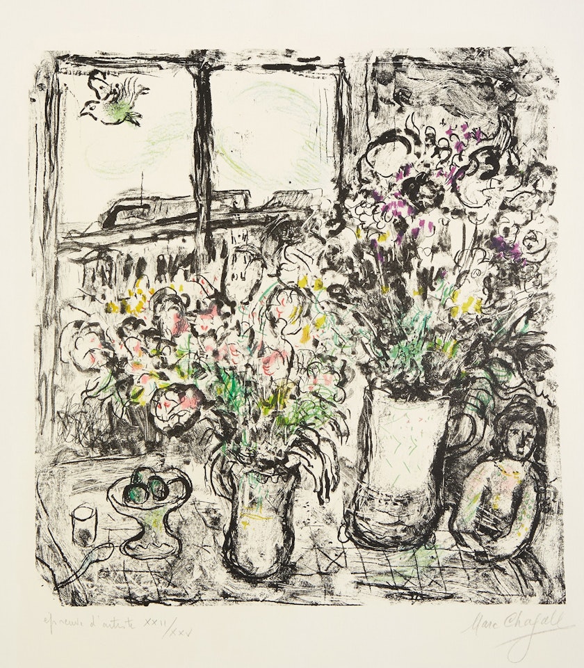 Fleurs devant la fenêtre (Flowers in Front of the Window) (M. 478) by Marc Chagall