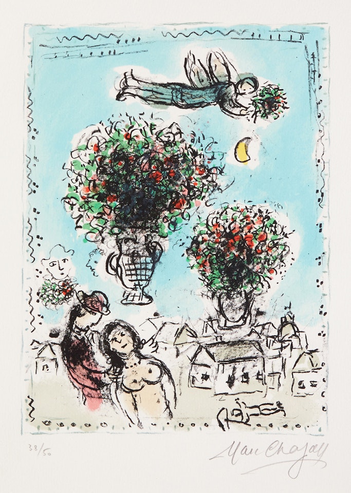 Bouquets au ciel bleu (Blue Sky Bouquets) (M. 1024) by Marc Chagall