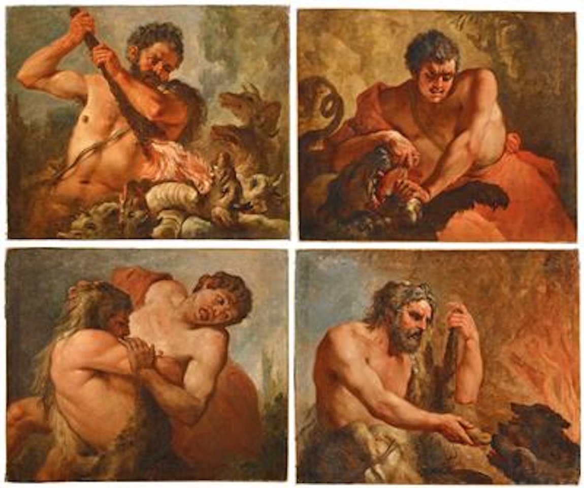 Hercules and the Hydra; and Hercules and Antaeus; and Hercules and the Nemean Lion; and Hercules and Cerberus by Venetian School