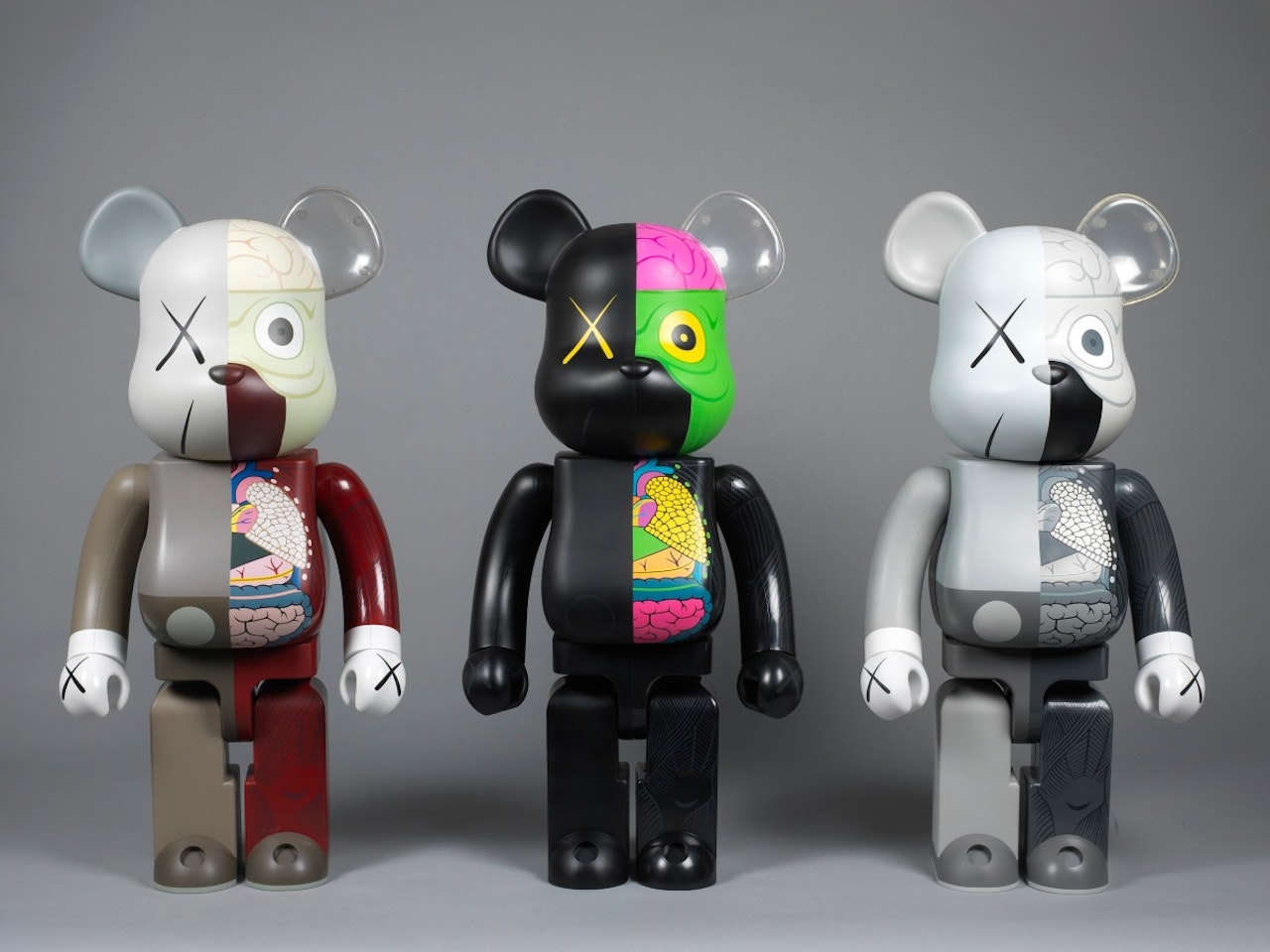 Dissected Companion: Bearbrick 1000% (Brown, Black, Grey) (a set of 3) by Kaws