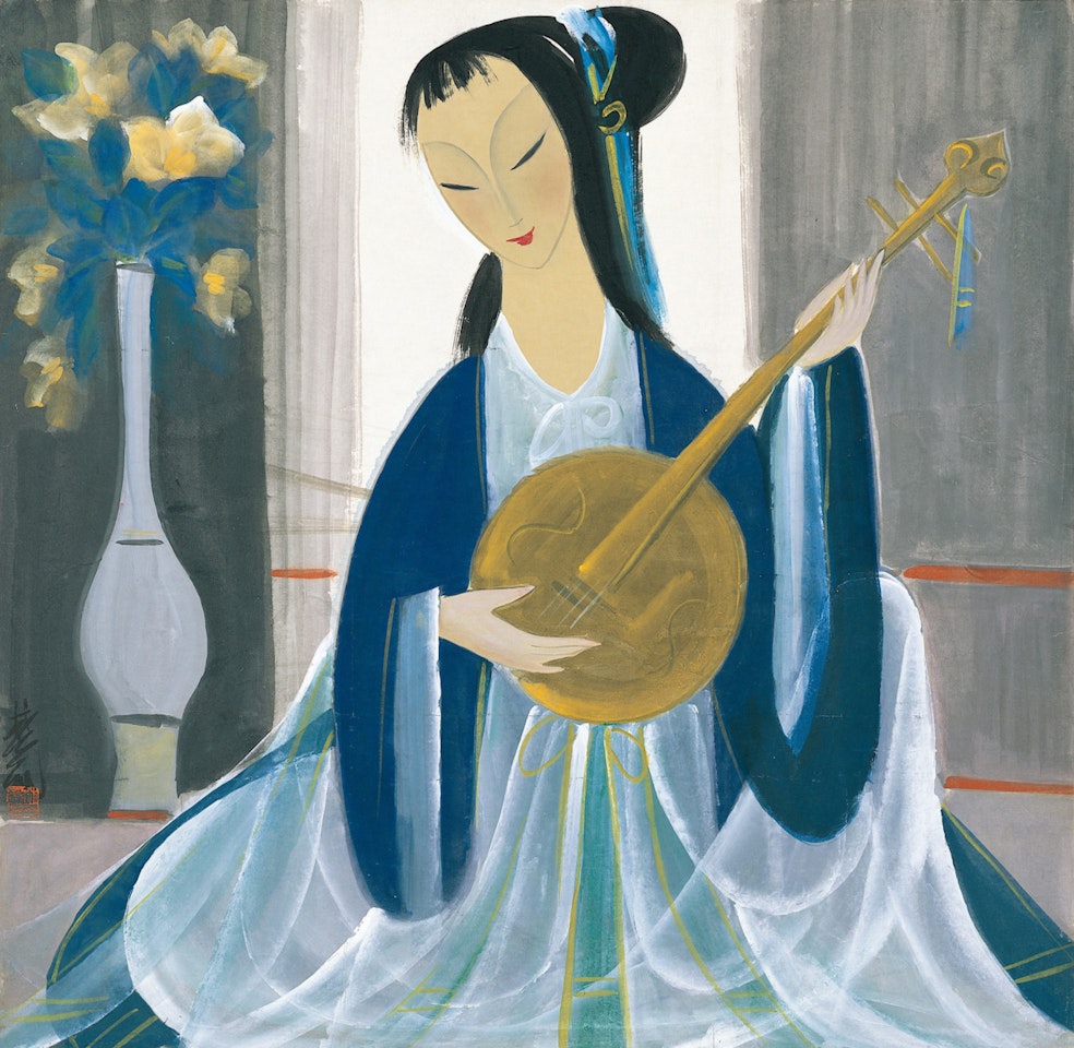 Lady Playing Moon Guitar by Lin Fengmian
