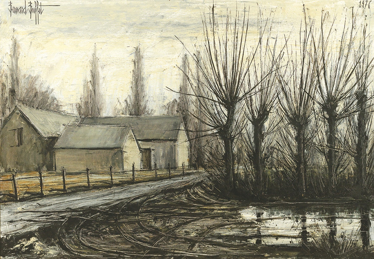 La Route de Saint-Firmin et la mare, Hiver by Bernard Buffet