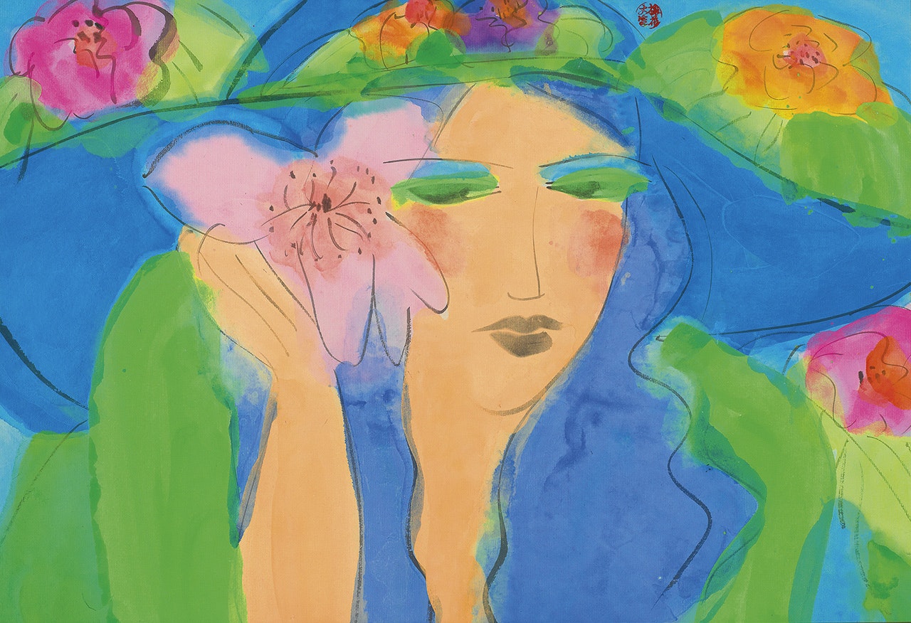 Girl with a Blue Hat by Walasse Ting