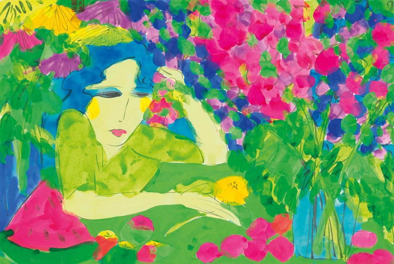 Woman with Flowers by Walasse Ting