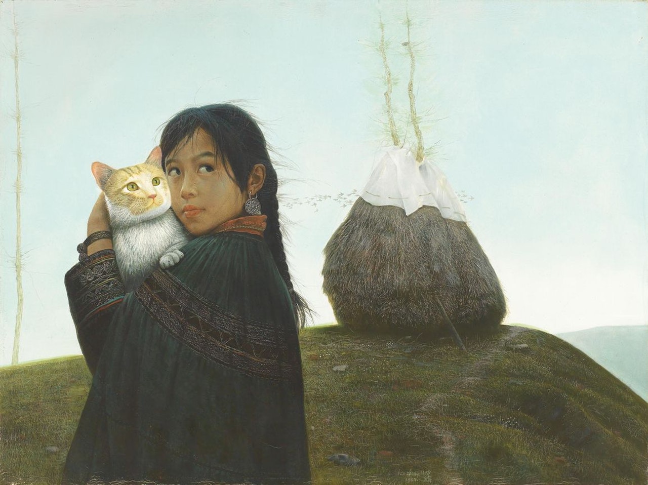 Girl and Cat by Luo Zhongli