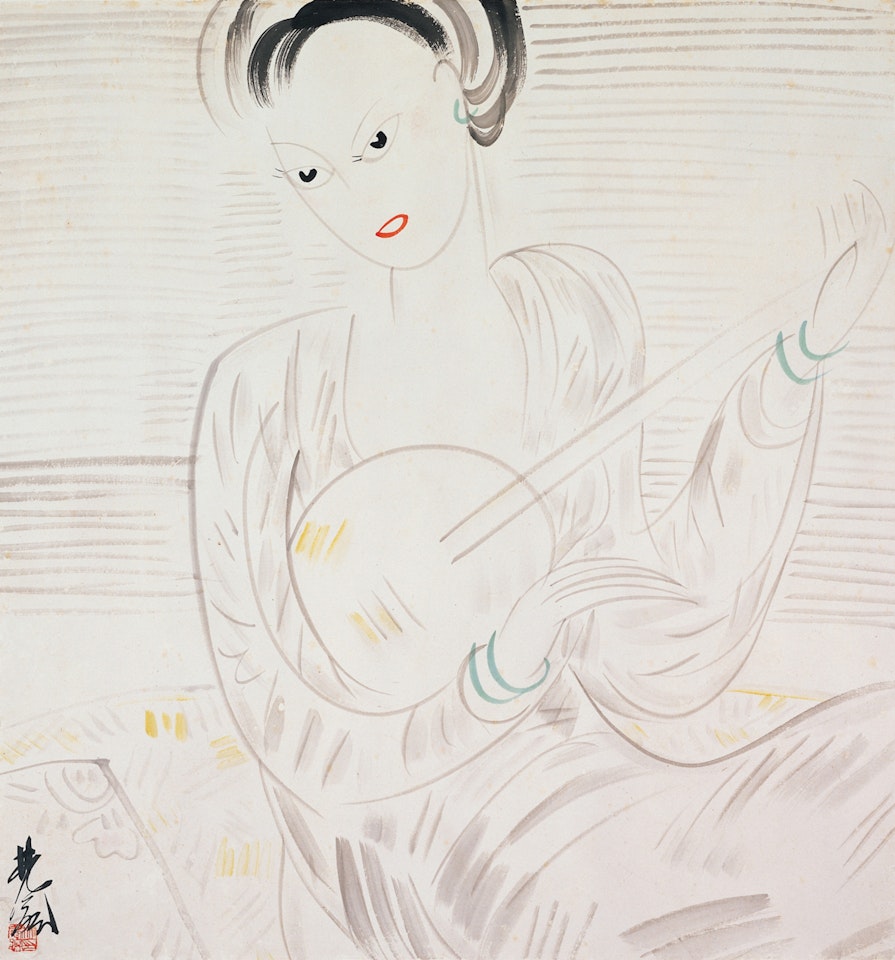Lady Playing Moon Guitar by Lin Fengmian
