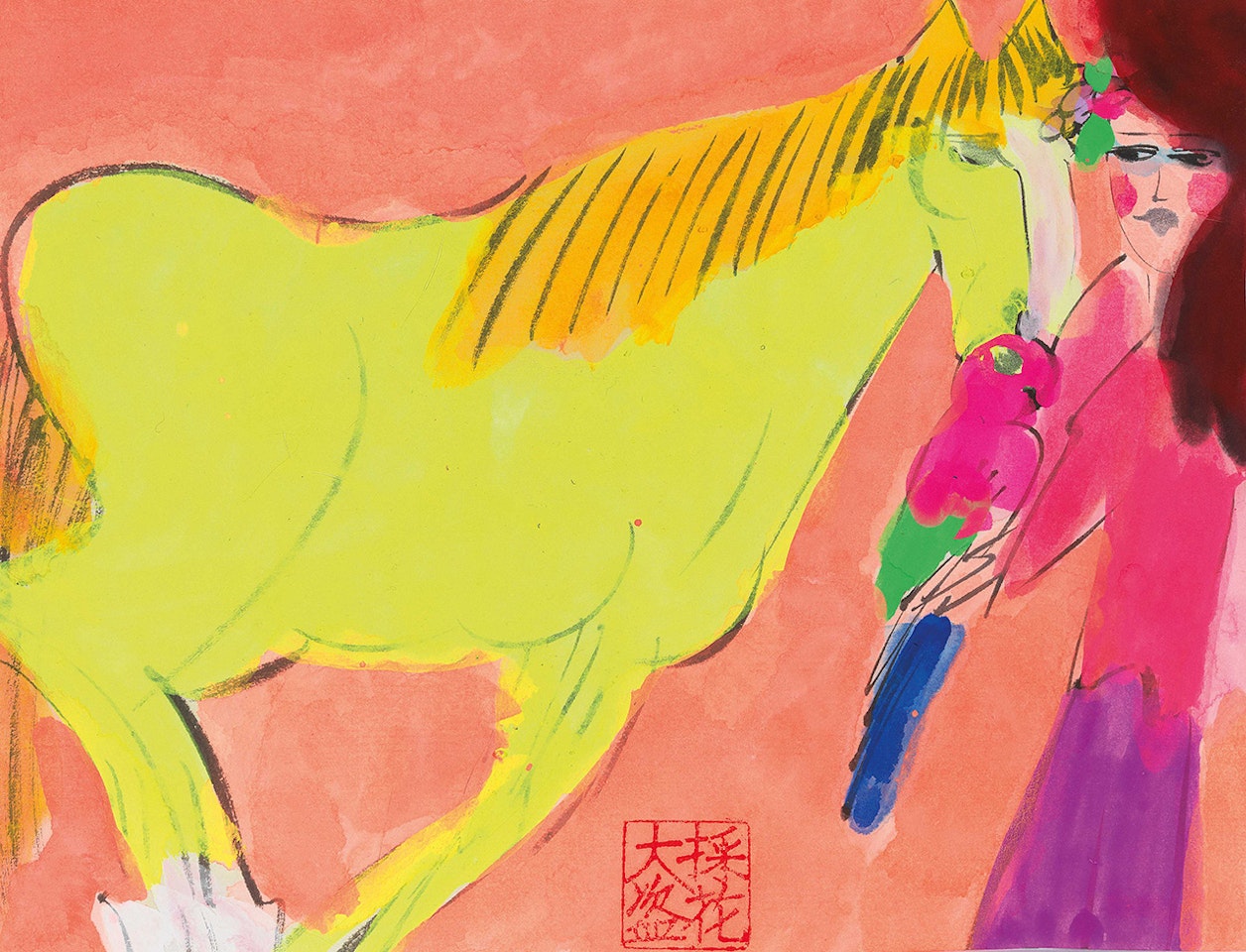 Lady with Parrot and Horse by Walasse Ting