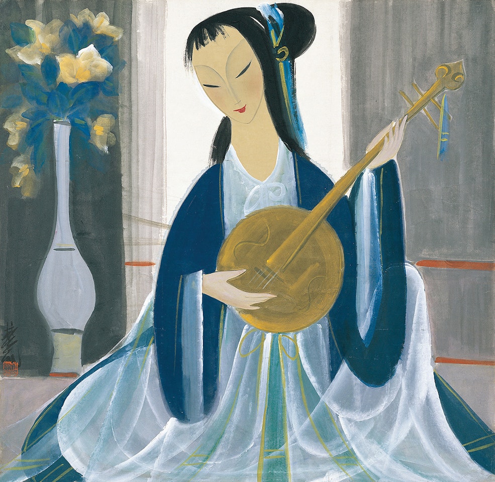 Lady Playing Moon Guitar by Lin Fengmian