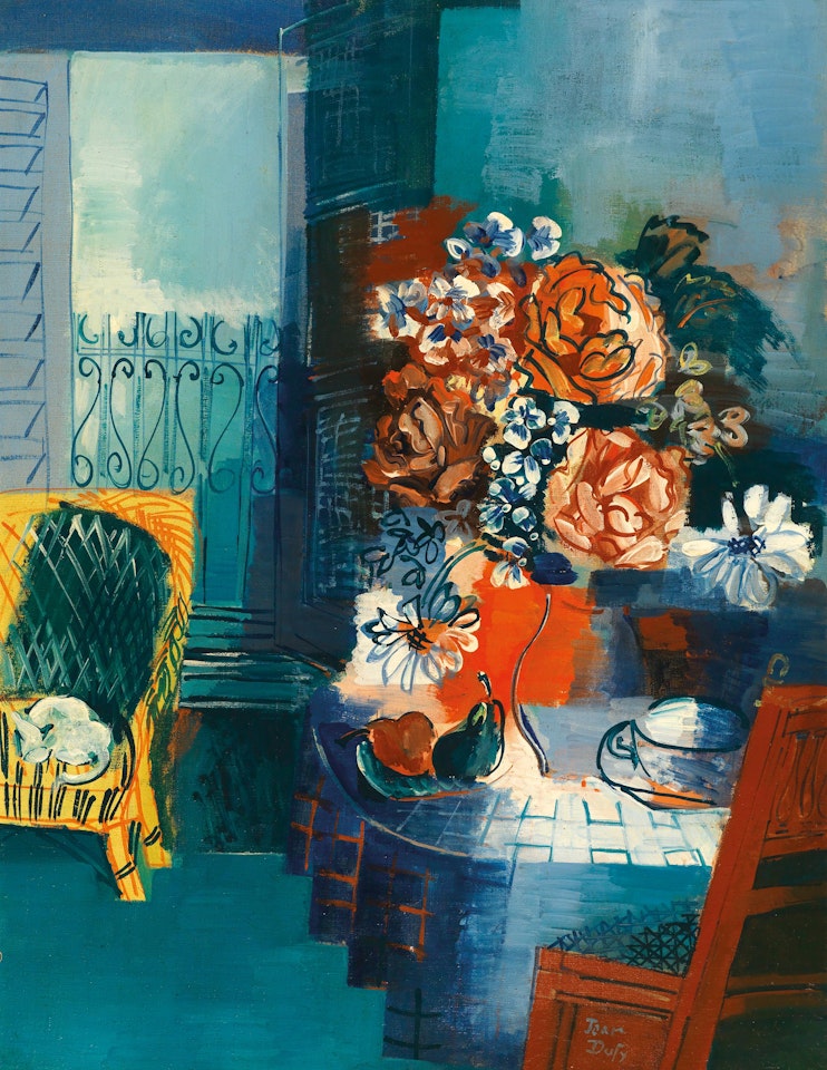 Bouquet de fleurs dans un intérieur bleu by Jean Dufy