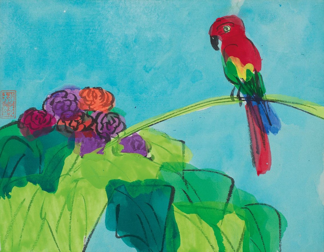 Parrot and Flowers by Walasse Ting