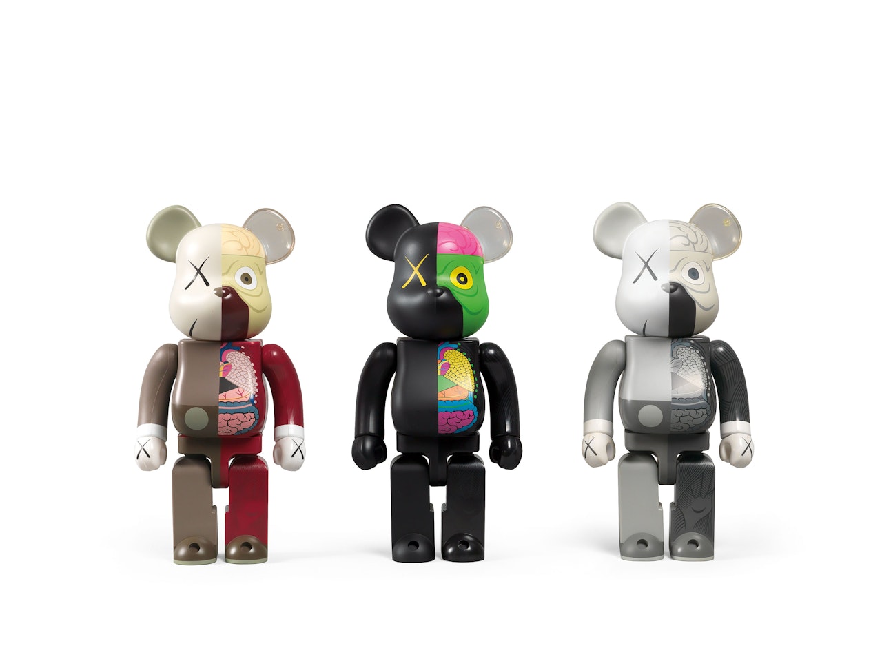 Dissected Companion: Bearbrick 400% (Brown, Black, Grey) (a set of 3) by Kaws
