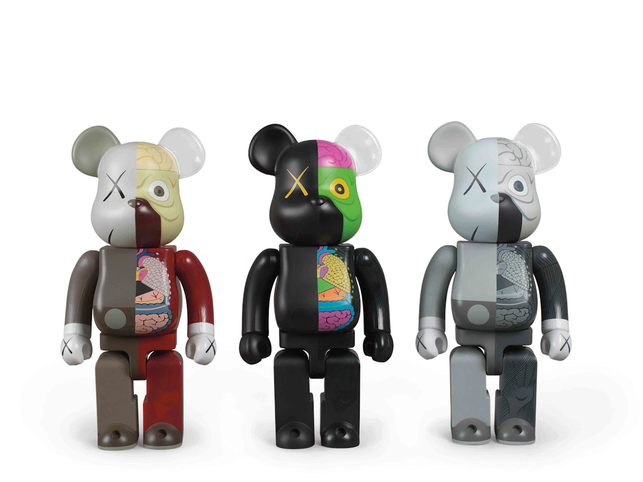 Dissected Companion: Bearbrick 400% (Red, Black, Grey) (a set of 3) by Kaws