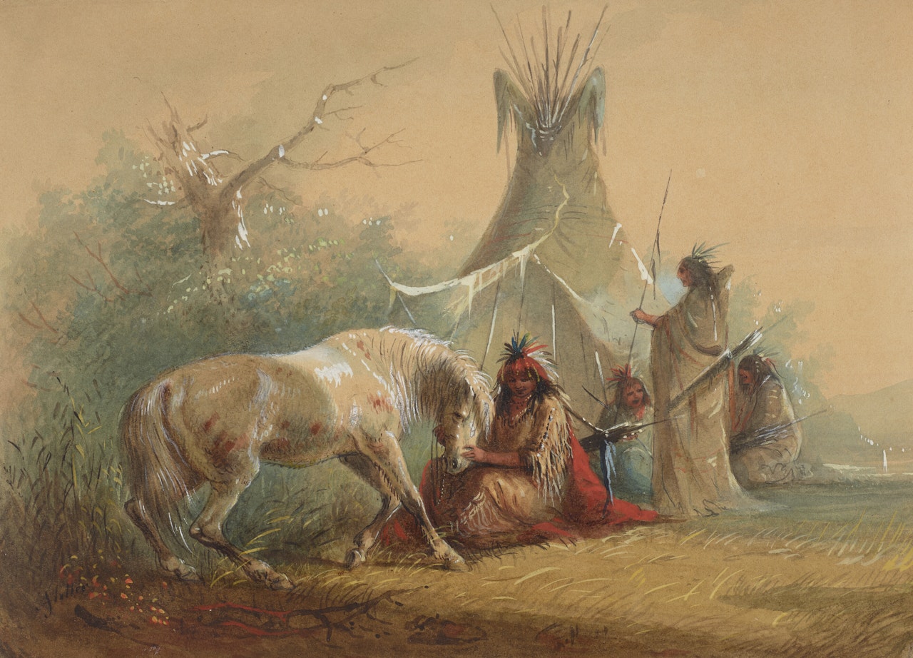 Indian Caressing his Horse by Alfred Jacob Miller