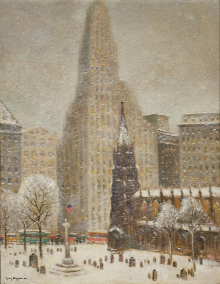 Old Trinity Church at Wall Street and Broadway, The Bank of Montreal, the Irving Trust Co. by Guy Carleton Wiggins