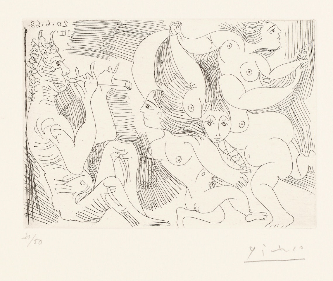 Faune Flûtiste et Bacchantes (Faun Flutist and Dancers), from la Série 347 by Pablo Picasso